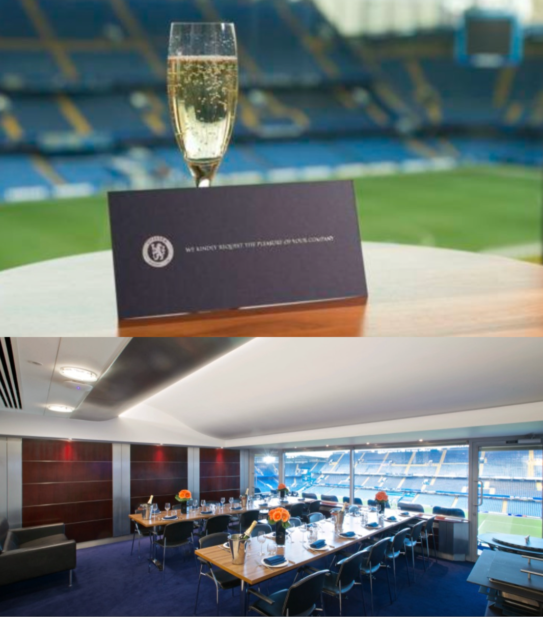 A hospitality dining room overlooking a stadium